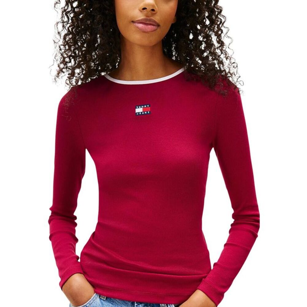Tommy Hilfiger Jeans Bordeaux Recycled Cotton Long Sleeve Women's T-Shirt